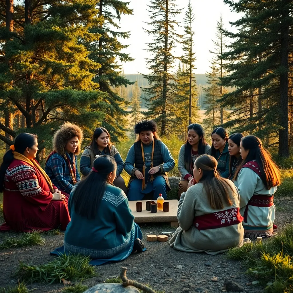 Alaska Native community members participating in a traditional healing circle