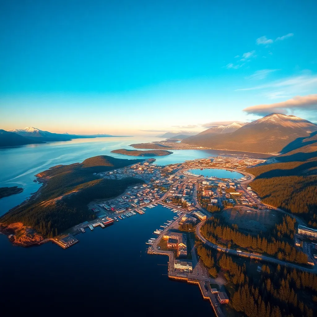 Aerial view of an Alaskan community with treatment center
